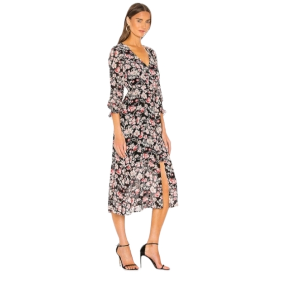 SANCTUARY Womens Green Tie Zippered Button Neckline Floral Short Sleeve V Neck Maxi Sheath Dress